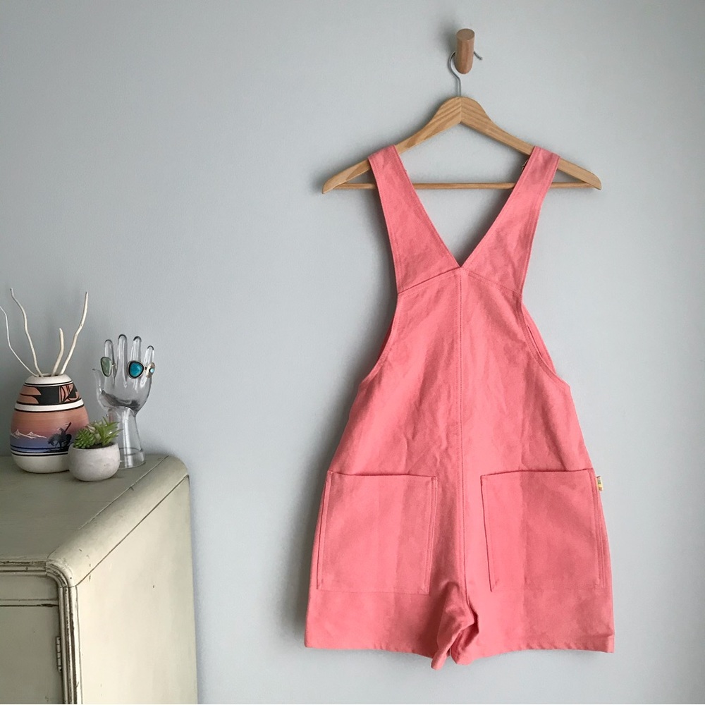 BIG BUD PRESS Flamingo Pink Denim Overall Shorts NWOT Shortalls XXS - Picture 8 of 16